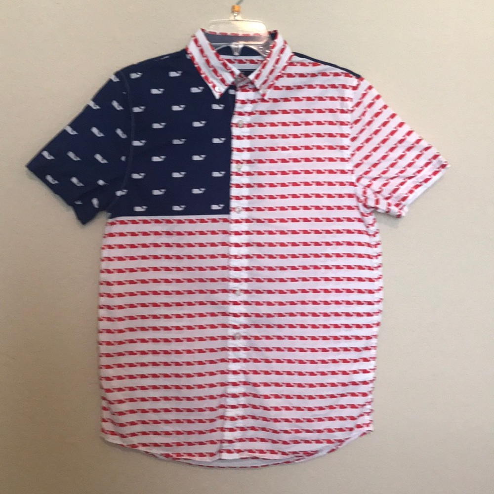 Vineyard Vines USA Flag Whale Shirt Button Front